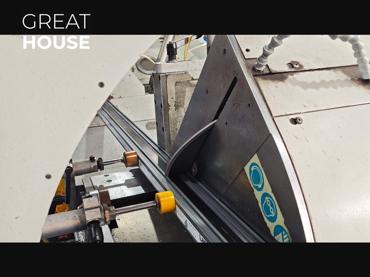 Aluminum profile positioned for precision cutting